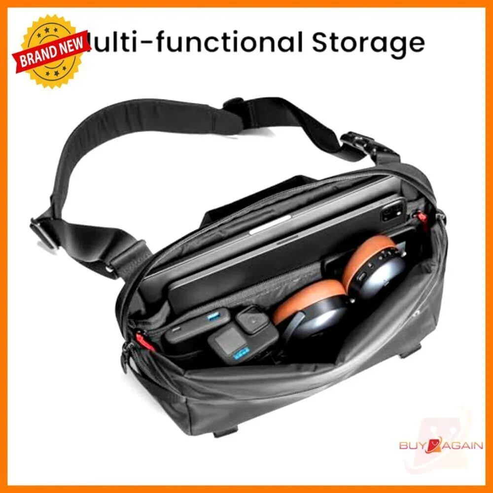Compact Crossbody Sling Bag 10L, Water-Resistant Nylon, Multi-Compartment
